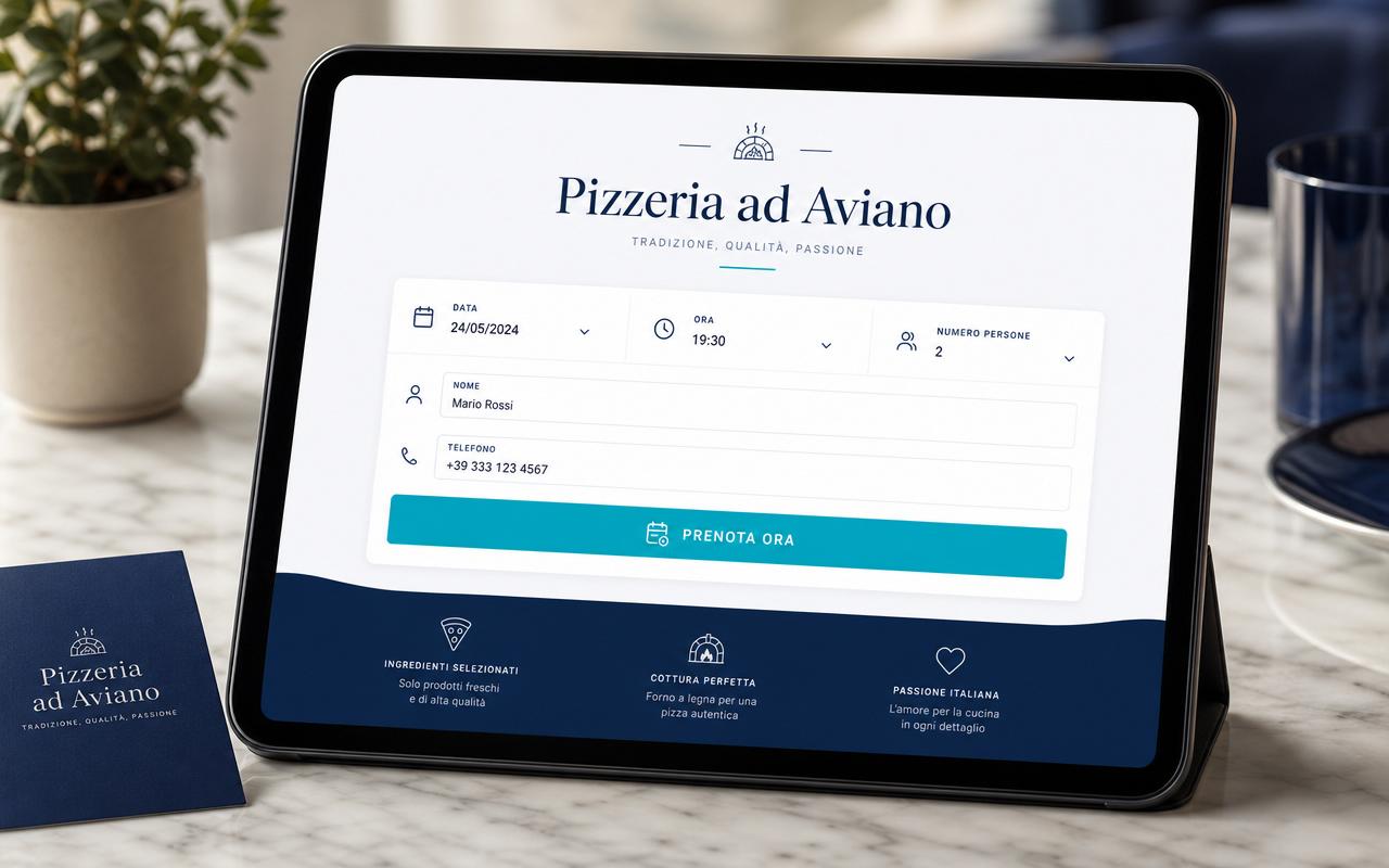 Form di prenotazione tavoli di Pizzeria ad Aviano su tablet