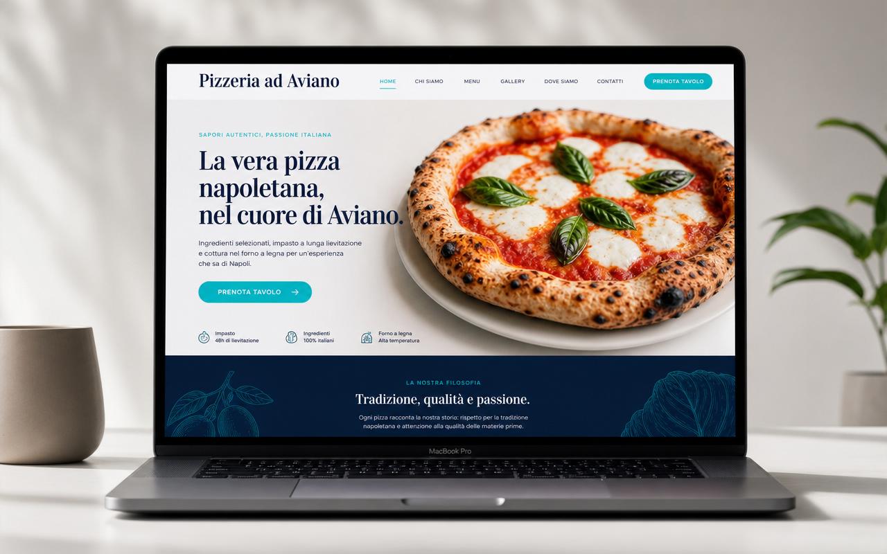 Homepage del sito di Pizzeria ad Aviano su laptop