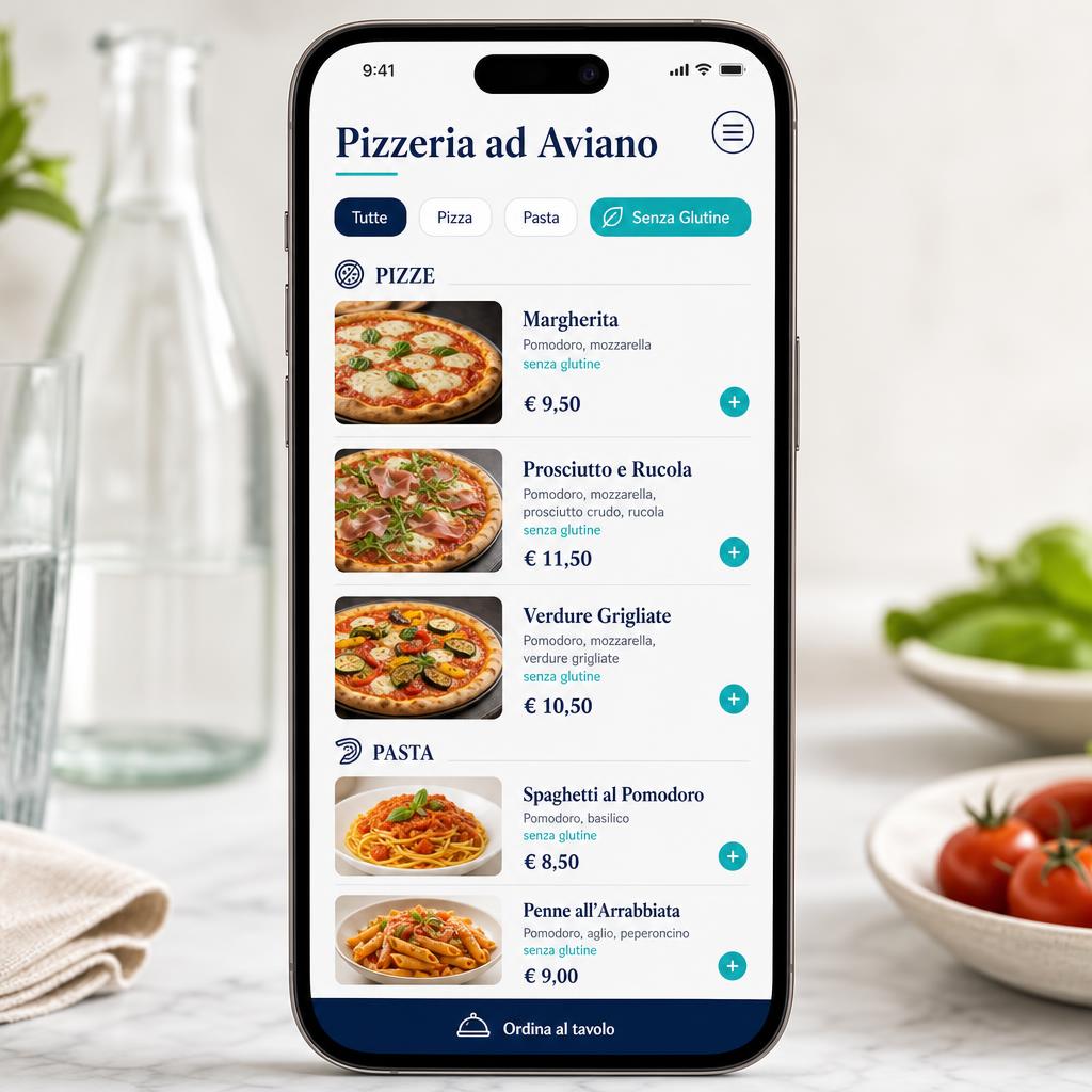 Menù digitale QR Code di Pizzeria ad Aviano su smartphone
